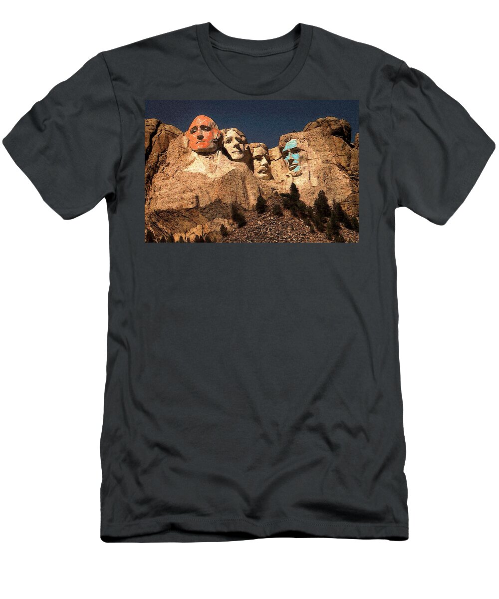 Mount+rushmore T-Shirt featuring the painting Mount Rushmore Red and Blue Drawing by Peter Potter