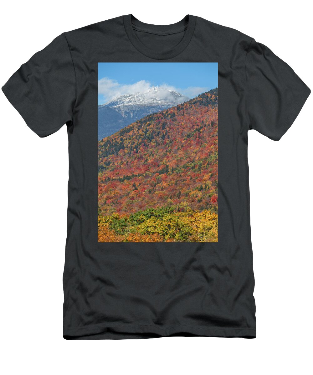 Mount T-Shirt featuring the photograph Mount Washington First Autumn Snow by White Mountain Images