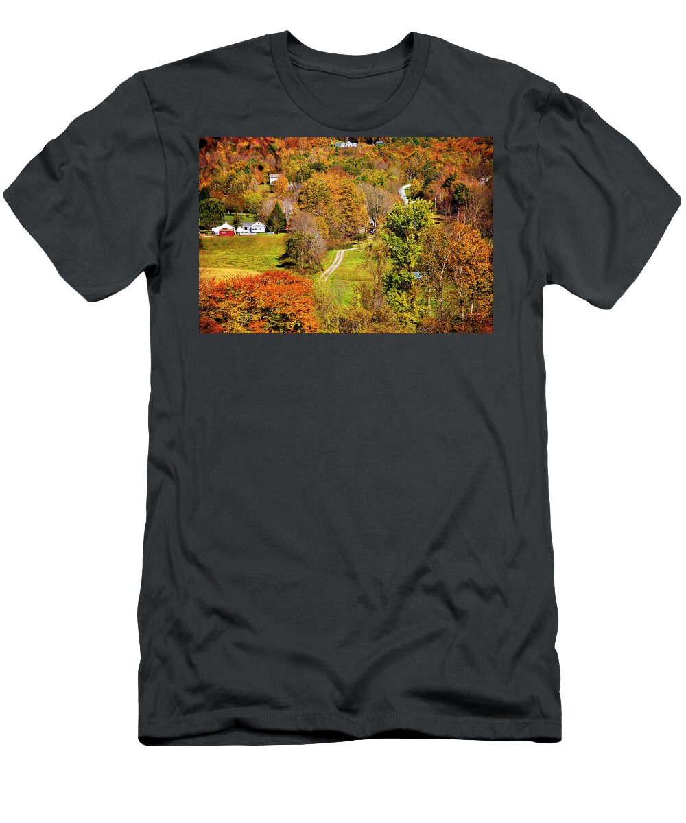 Estock T-Shirt featuring the digital art Mountain Autumn Scene, Vermont by Claudia Uripos