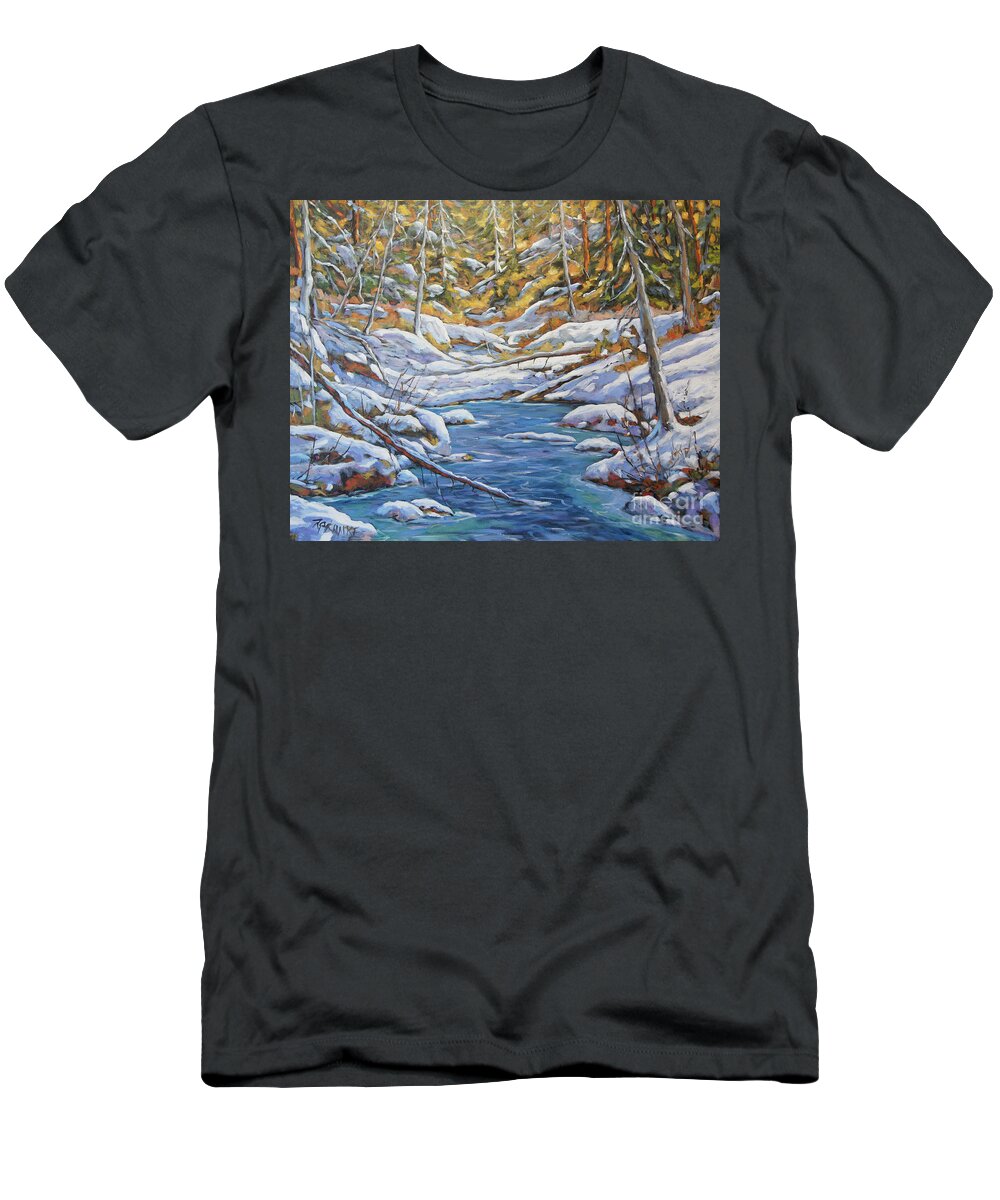 24x30x1.5 T-Shirt featuring the painting Mountain Landscape Winter by Richard Pranke by Richard T Pranke