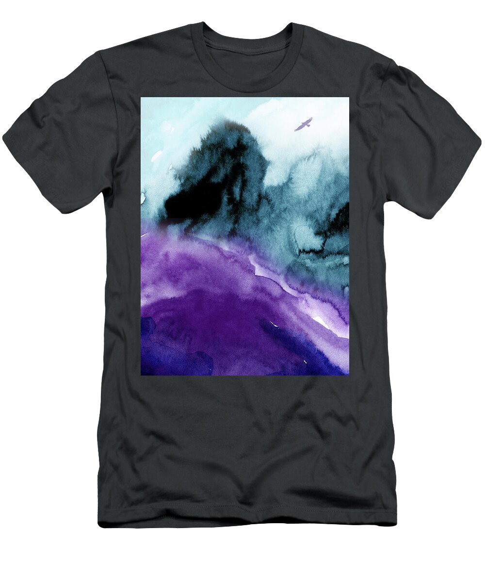 Landscape T-Shirt featuring the painting Mountains and Eagle by Naxart Studio