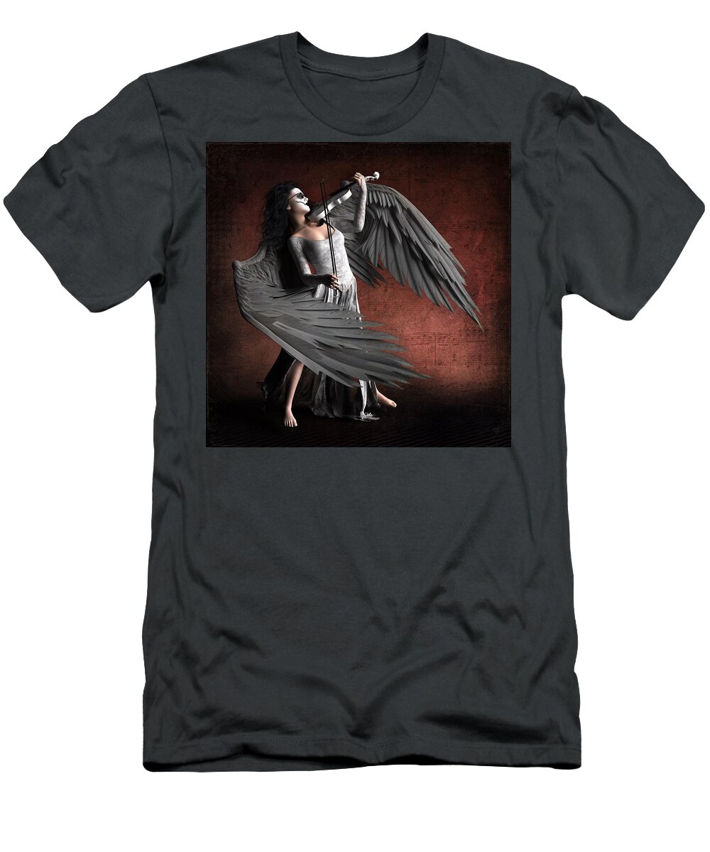 Angel Violin Grey Red T-Shirt featuring the digital art Music of Angels by Alisa Williams