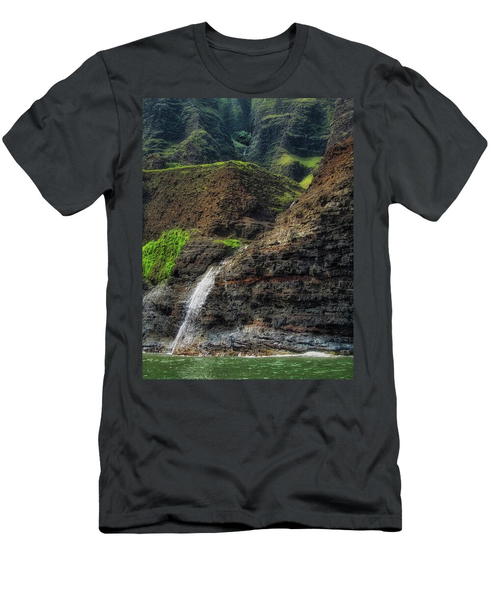 Aerial T-Shirt featuring the photograph Na Pali Coast Waterfall by Andy Konieczny