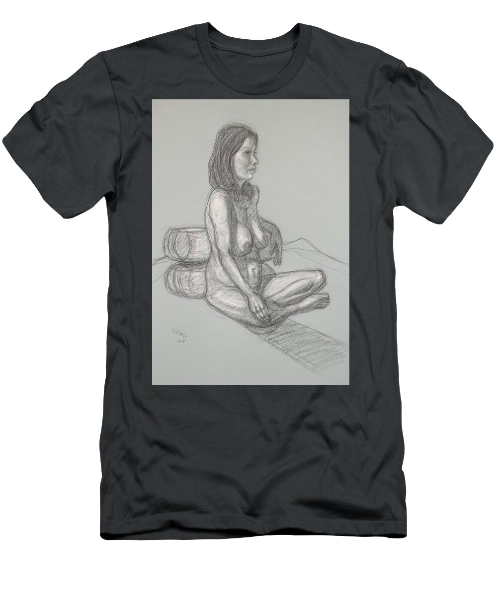 Realism T-Shirt featuring the drawing Nancy Seated from Side by Donelli DiMaria