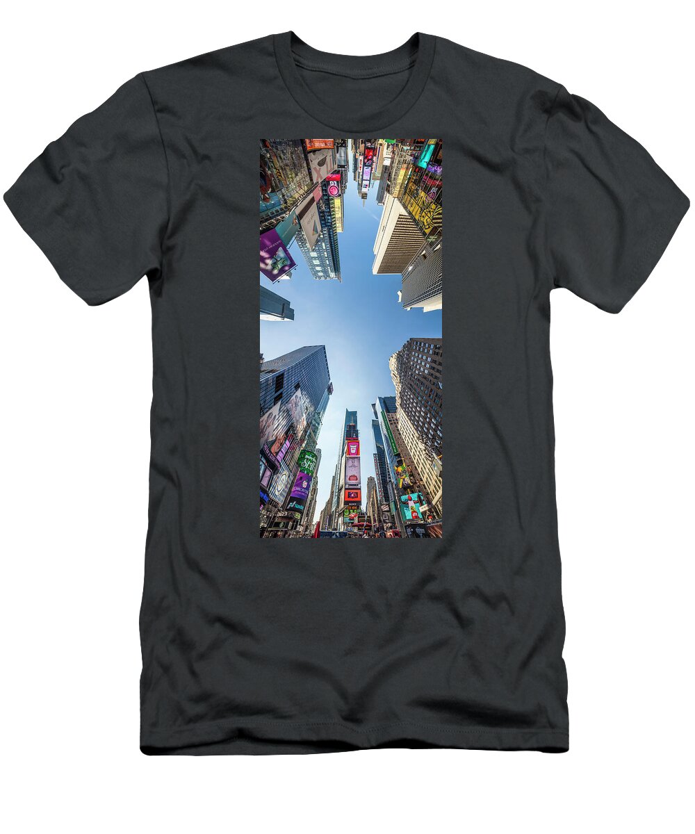 Estock T-Shirt featuring the digital art New York City, Manhattan, Midtown, Times Square, View Of Skyscrapers From Street Level by Antonino Bartuccio