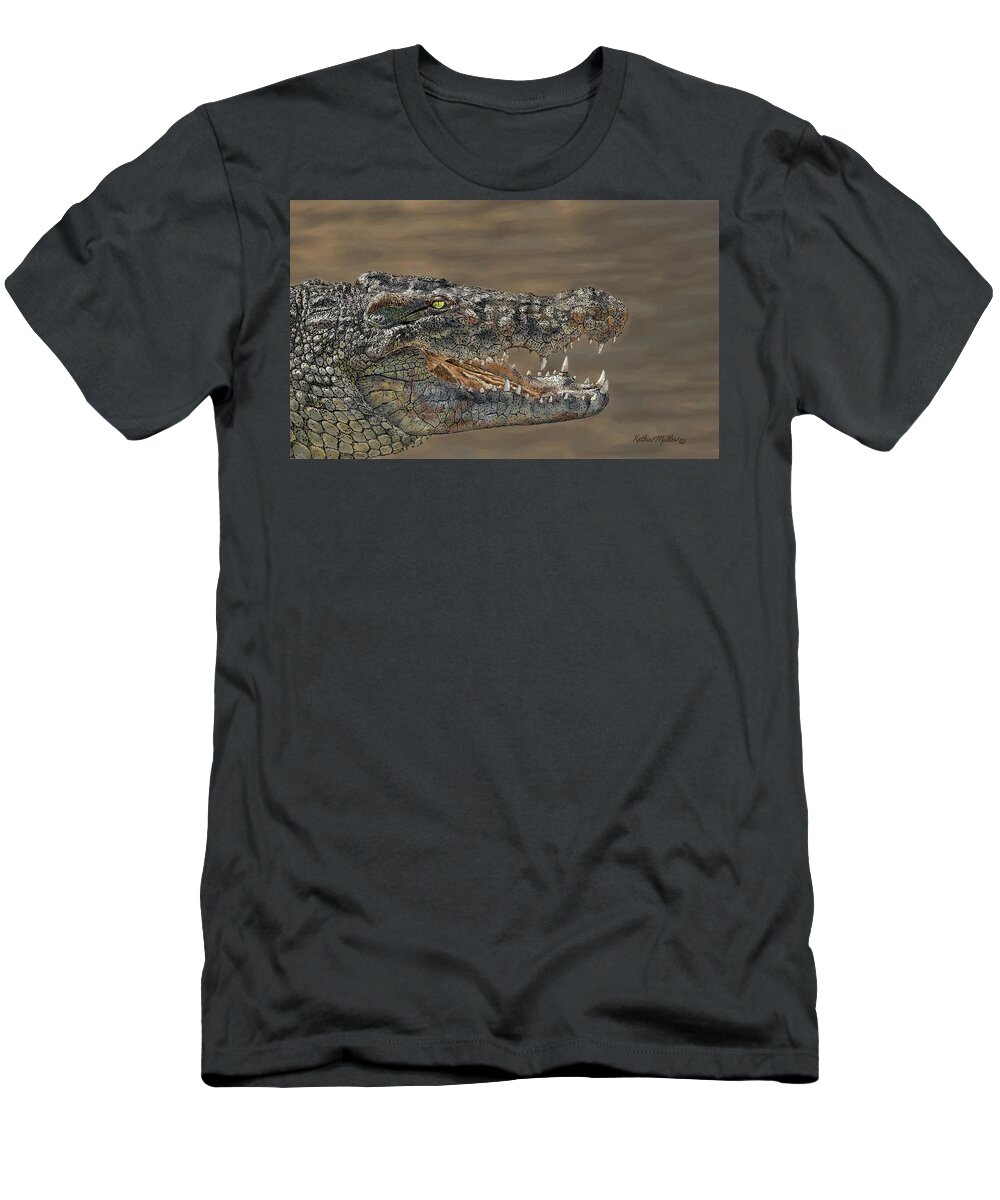 Crocodile T-Shirt featuring the painting Nile Crocodile by Kathie Miller