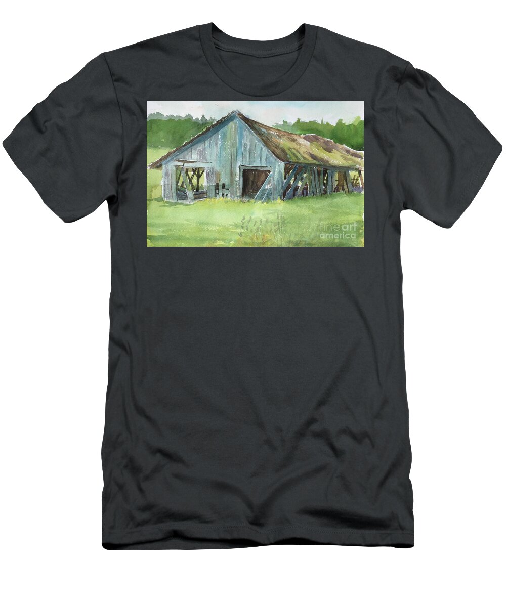 Barn T-Shirt featuring the painting Northern State Farm, Skagit Valley by Watercolor Meditations