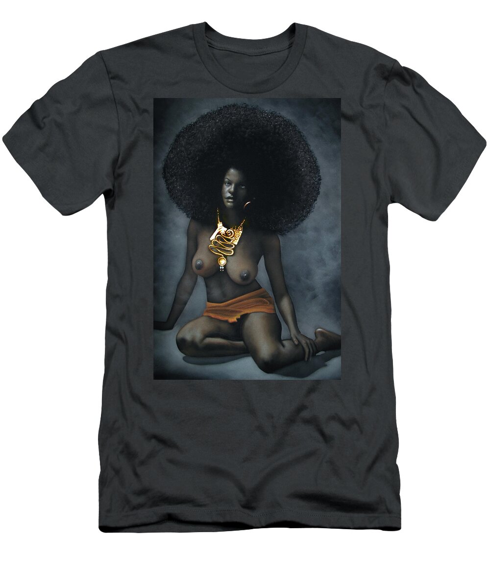Nude, Black Afro Woman 70's vintage style Original Oil painting Velvet #R43  T-Shirt by Ramirez - Pixels