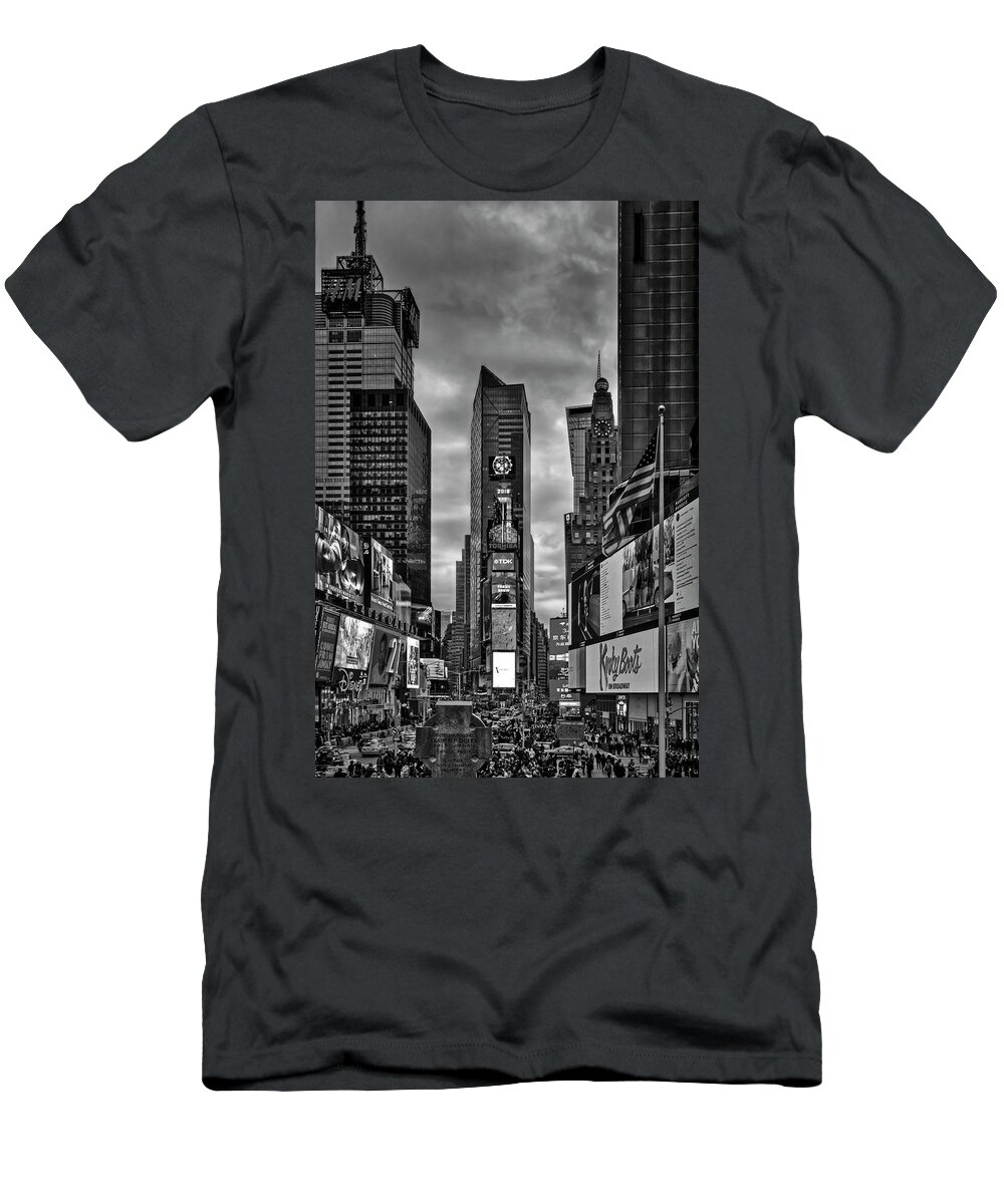 Times Square T-Shirt featuring the photograph NYC Times Square BW by Susan Candelario