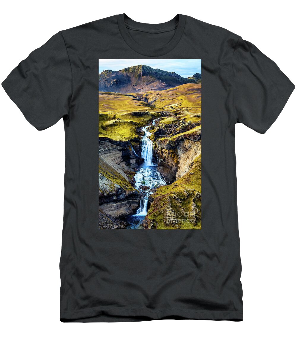 Ofaerufoss T-Shirt featuring the photograph Ofaerufoss Waterfall Iceland 1 by M G Whittingham