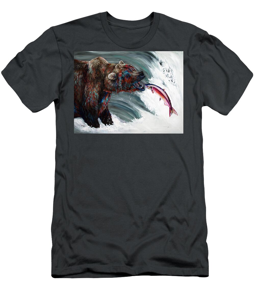 Grizzly Bear T-Shirt featuring the painting Off The Hook by Averi Iris