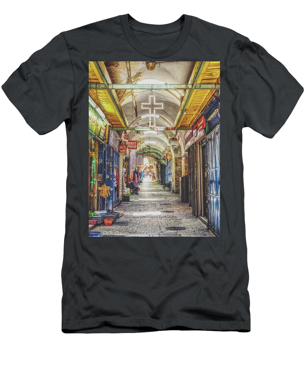 Jerusalem T-Shirt featuring the photograph Old City Souq by Bearj B Photo Art