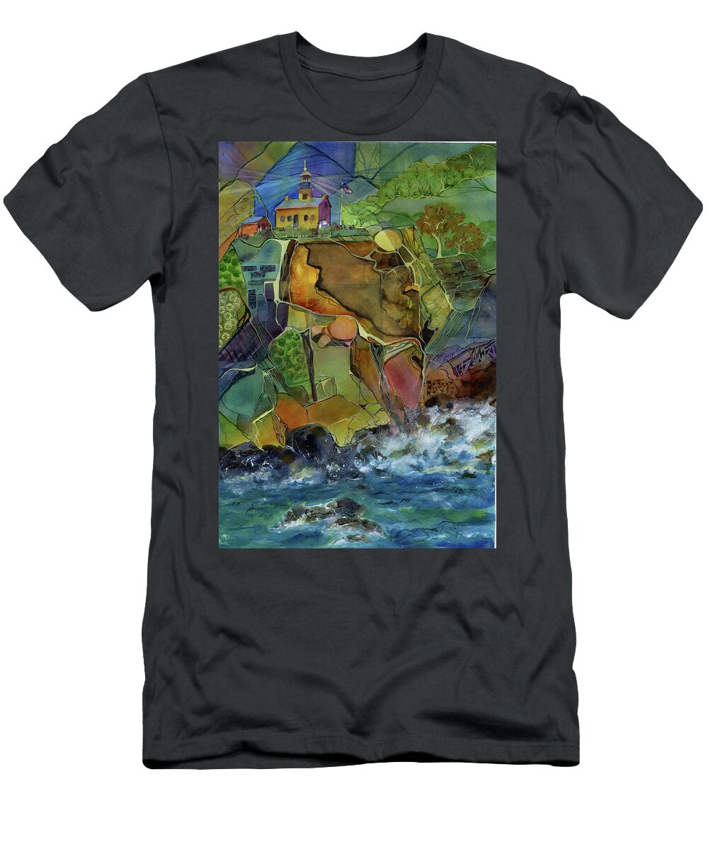 Lighthouse T-Shirt featuring the painting Old Point Loma Lighthouse by Joan Chlarson