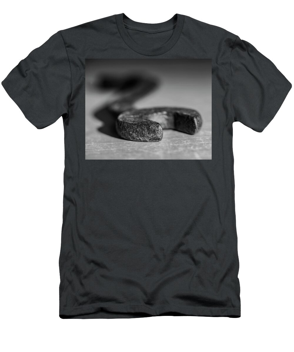 Old Tools T-Shirt featuring the photograph Old S Wrench that could be a snake in black and white by Art Whitton