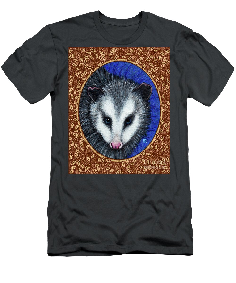 Animal Portrait T-Shirt featuring the painting Opossum Portrait - Brown Border by Amy E Fraser