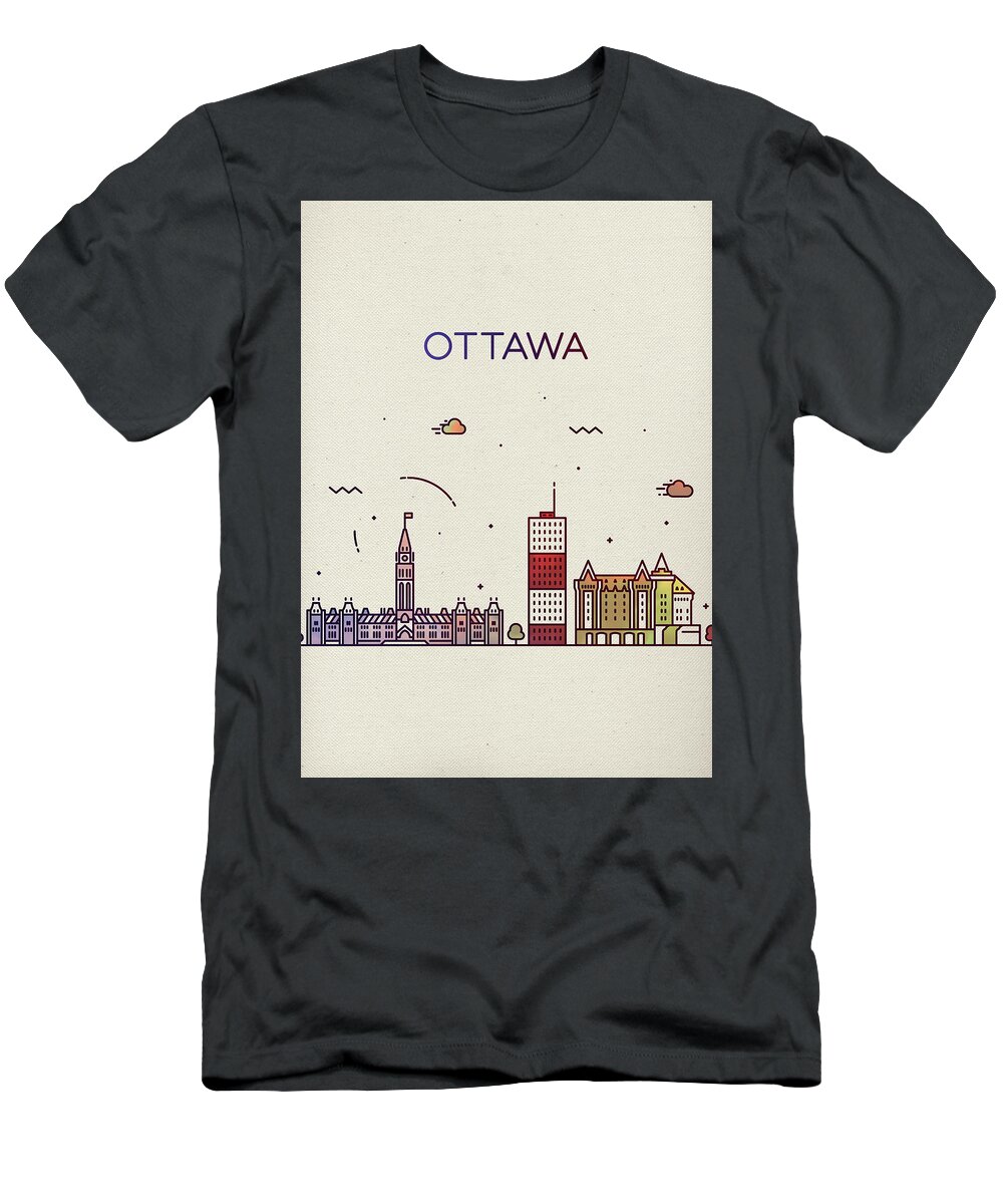 Ottawa Ontario Canada Whimsical City Skyline Fun Bright Tall Series T-Shirt  by Design Turnpike - Instaprints
