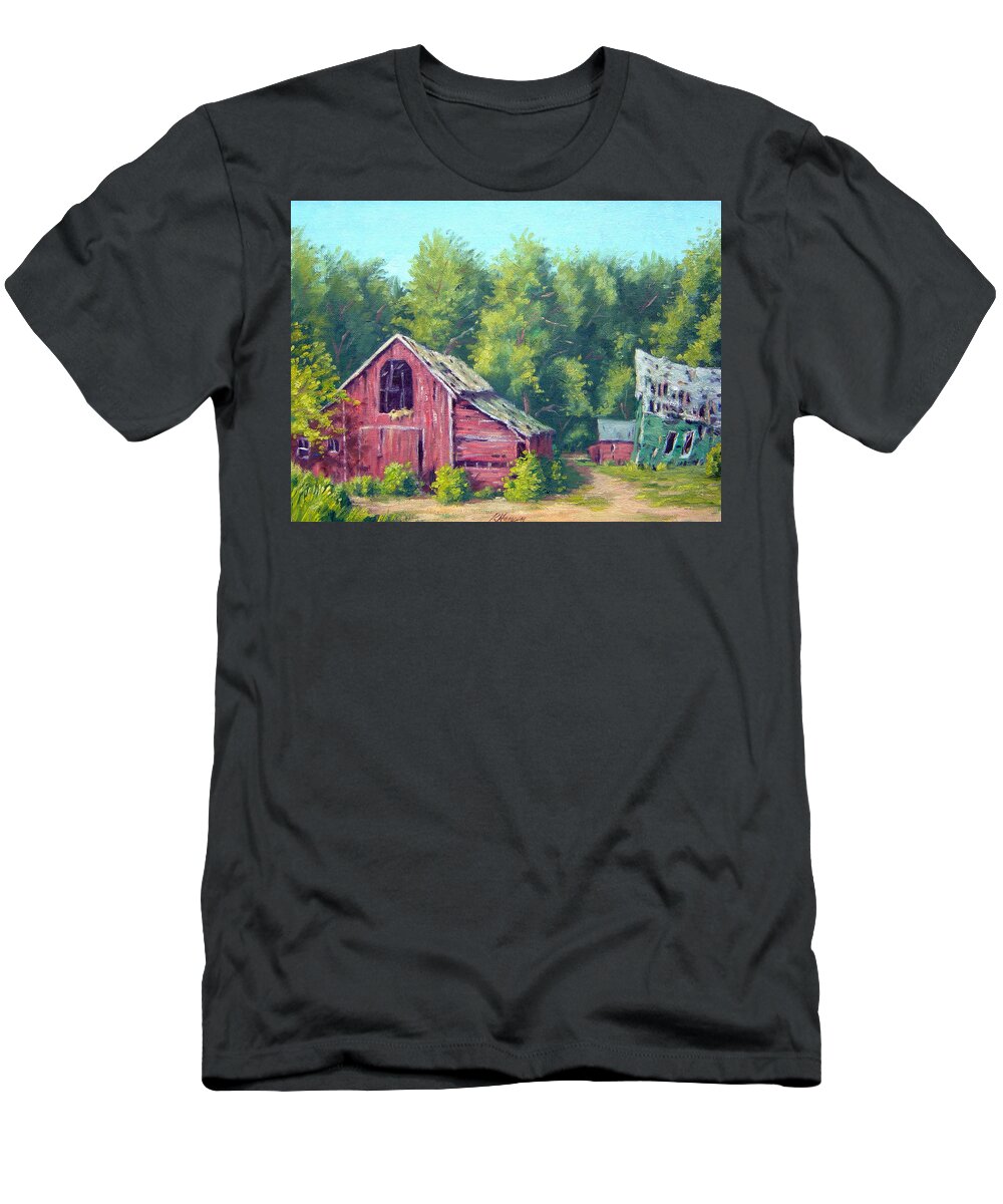 Red Barn T-Shirt featuring the painting Overgrown Farm by Rick Hansen