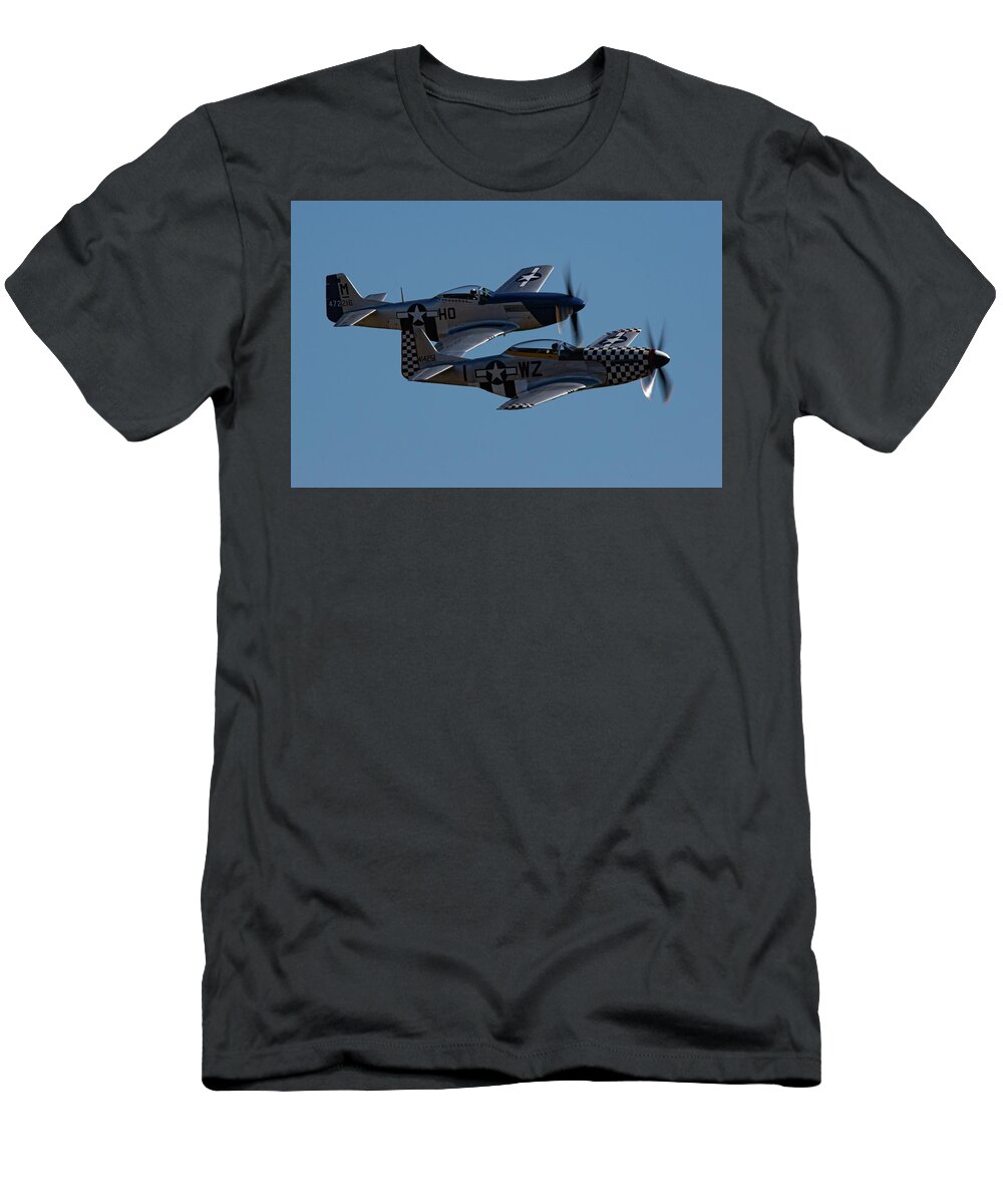 P-51 Mustang T-Shirt featuring the photograph P-51 Mustangs Helen and Mary by Airpower Art