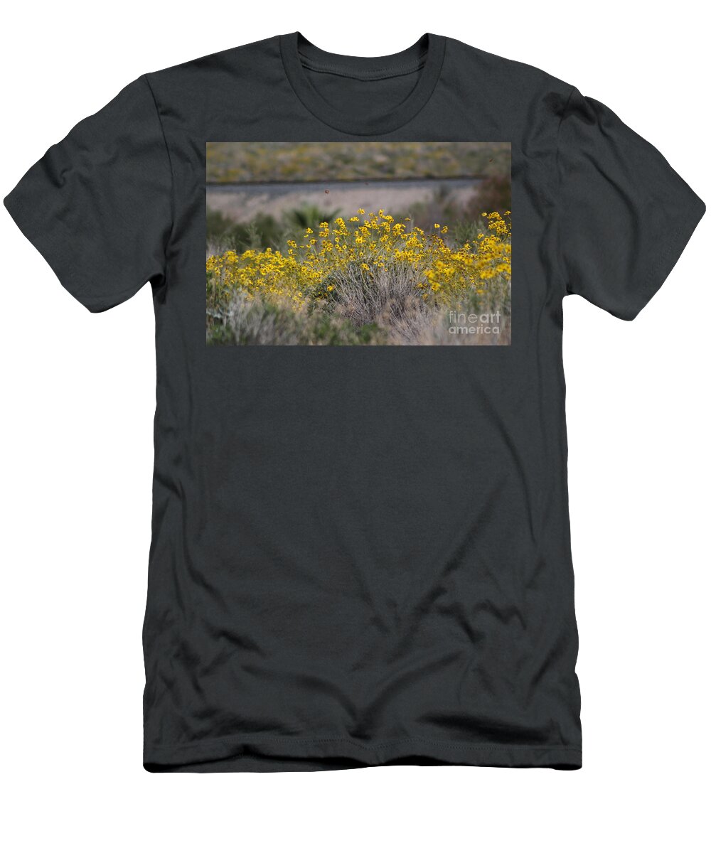Butter Yellow T-Shirt featuring the photograph Painted Ladies and Brittle Bush Salton Sea by Colleen Cornelius