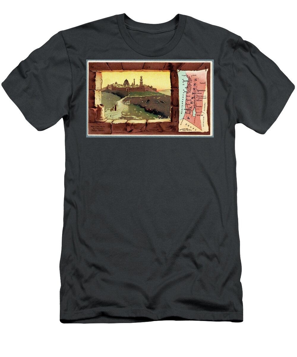 Palestine T-Shirt featuring the photograph Palestine Map from 1889 advertising card by Phil Cardamone