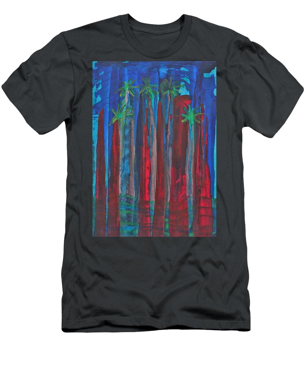 Palm Springs T-Shirt featuring the painting Palm Springs Nocturne original painting by Sol Luckman