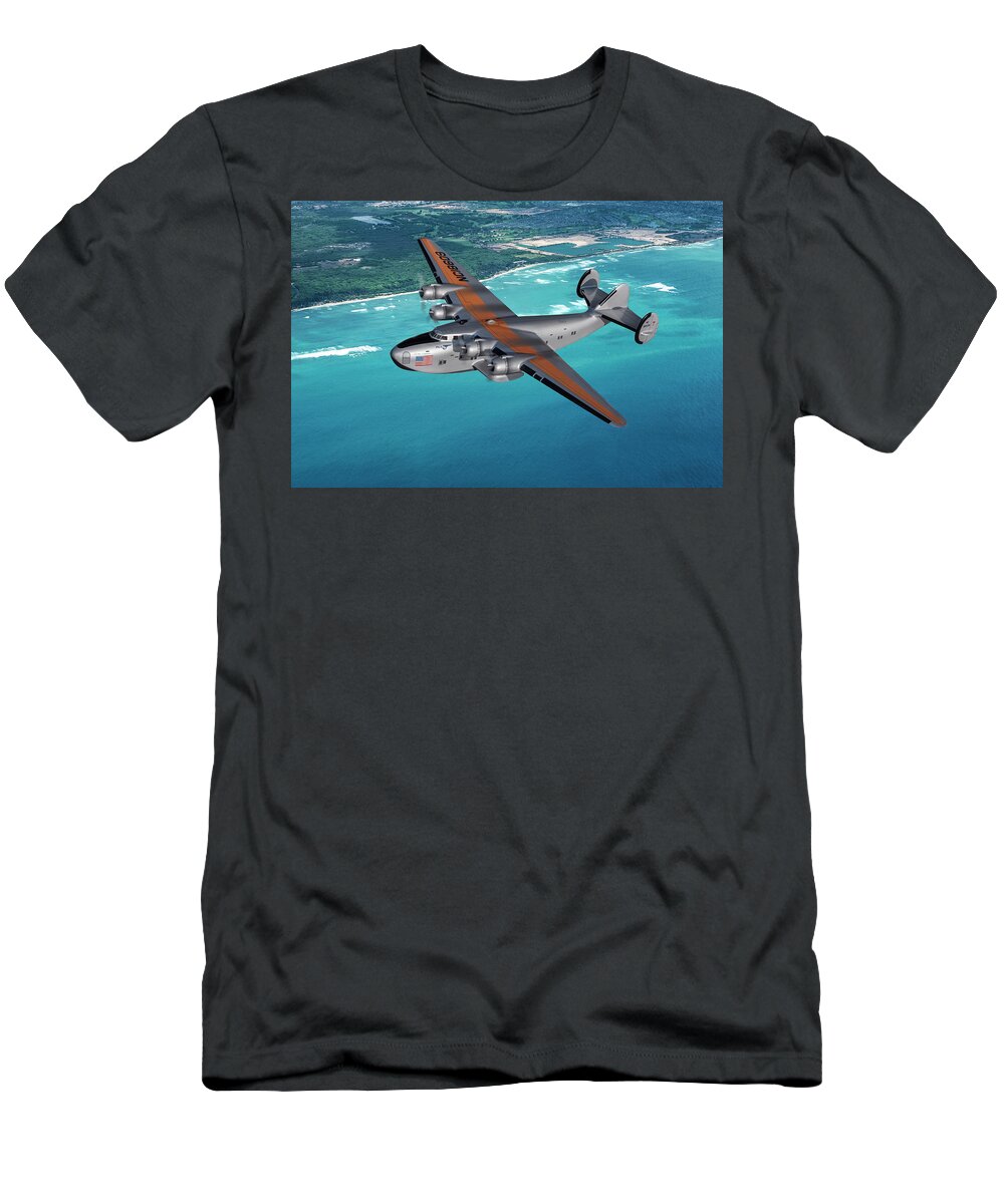  T-Shirt featuring the digital art Pan Am Clipper Flying Boat by Erik Simonsen