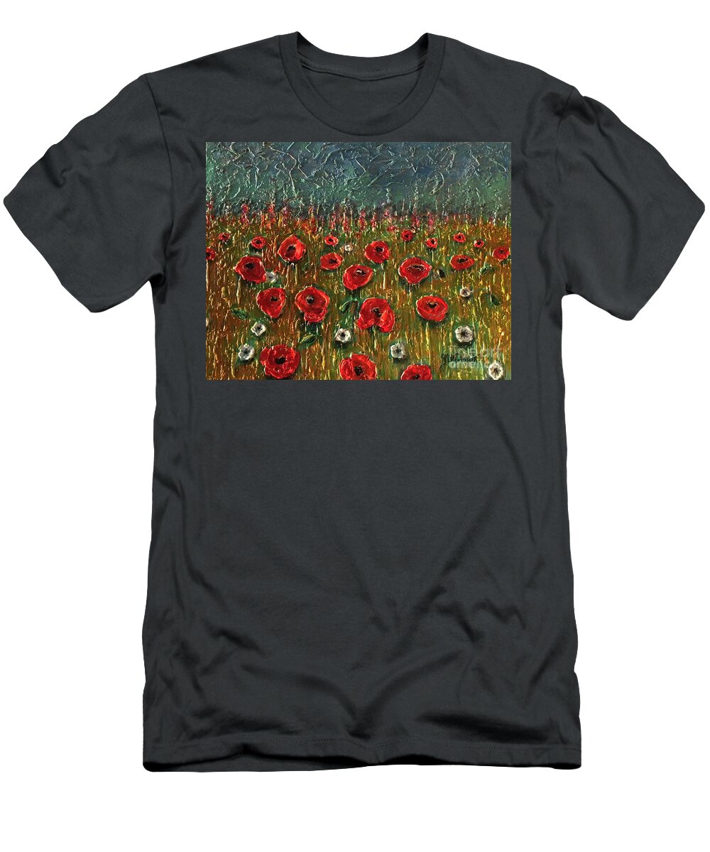 Pappyes T-Shirt featuring the painting Poppy field by Maria Karlosak