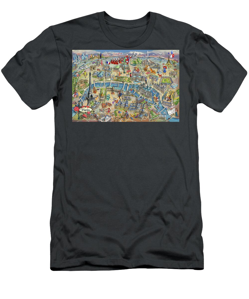Paris T-Shirt featuring the photograph Paris Illustrated Map by Maria Rabinky