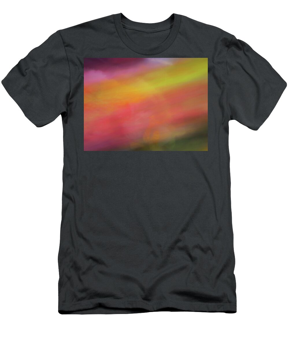 Abstract T-Shirt featuring the photograph Pastel soft blurred line background of pinks, oranges, yellows and greens by Teri Virbickis