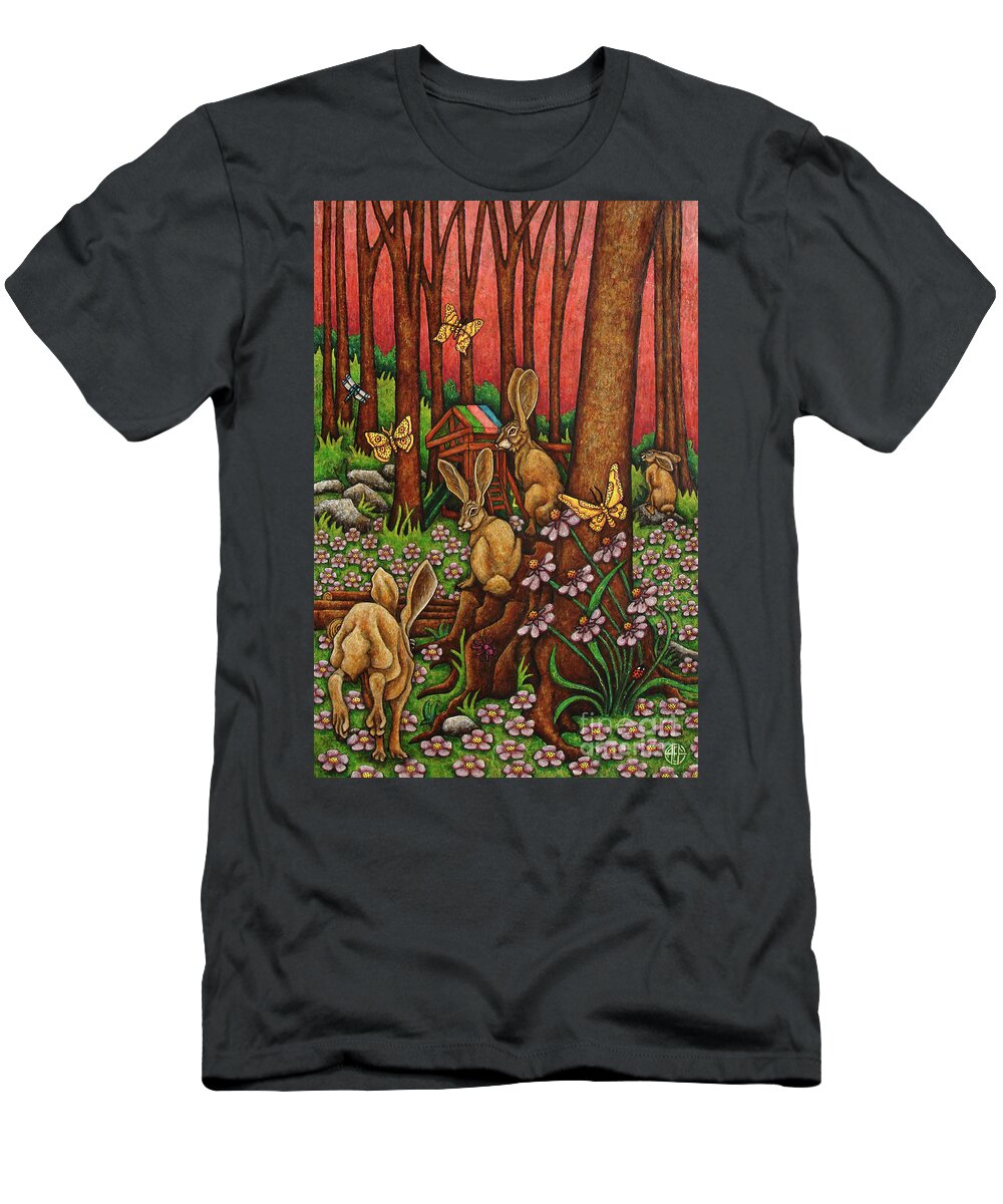 Hare T-Shirt featuring the painting Peaceful Playground by Amy E Fraser