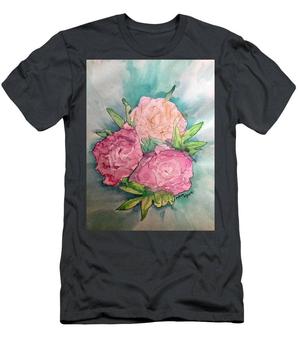 Peonie T-Shirt featuring the painting Peonie Roses by AHONU Aingeal Rose