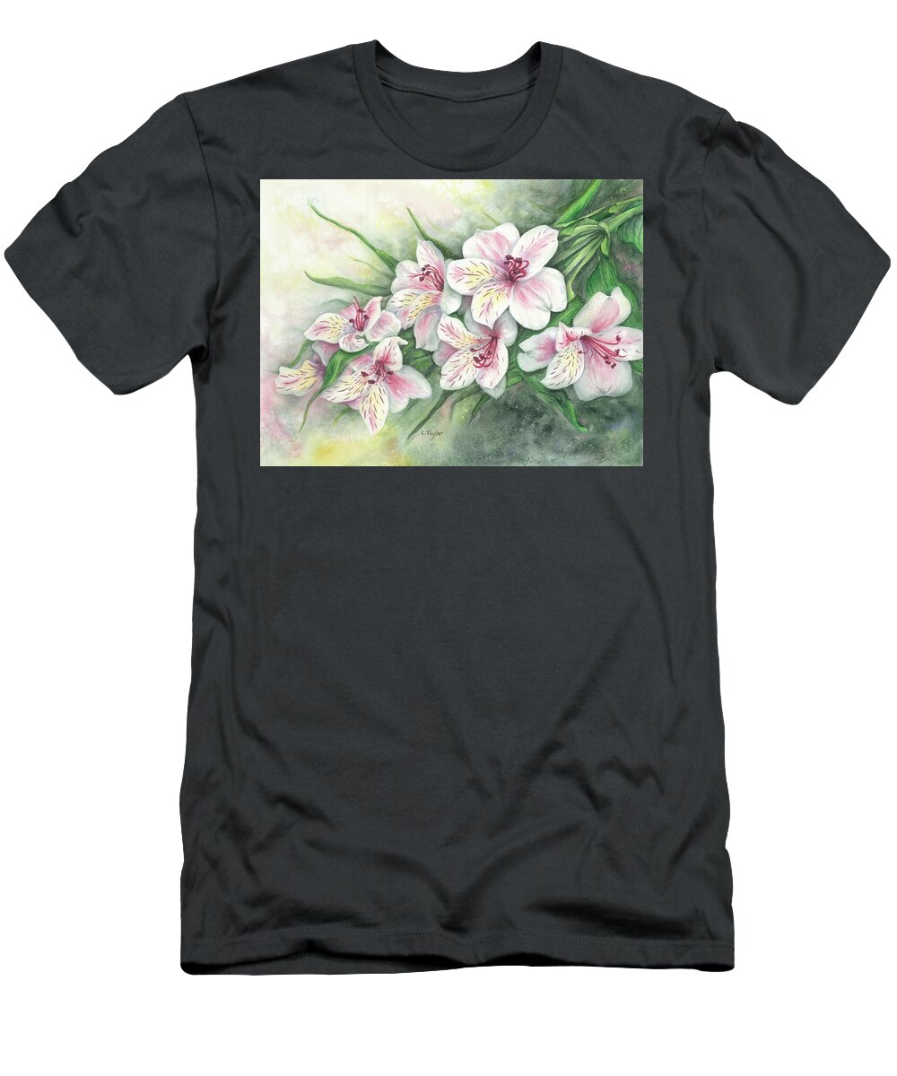 Floral T-Shirt featuring the painting Peruvian Lilies by Lori Taylor