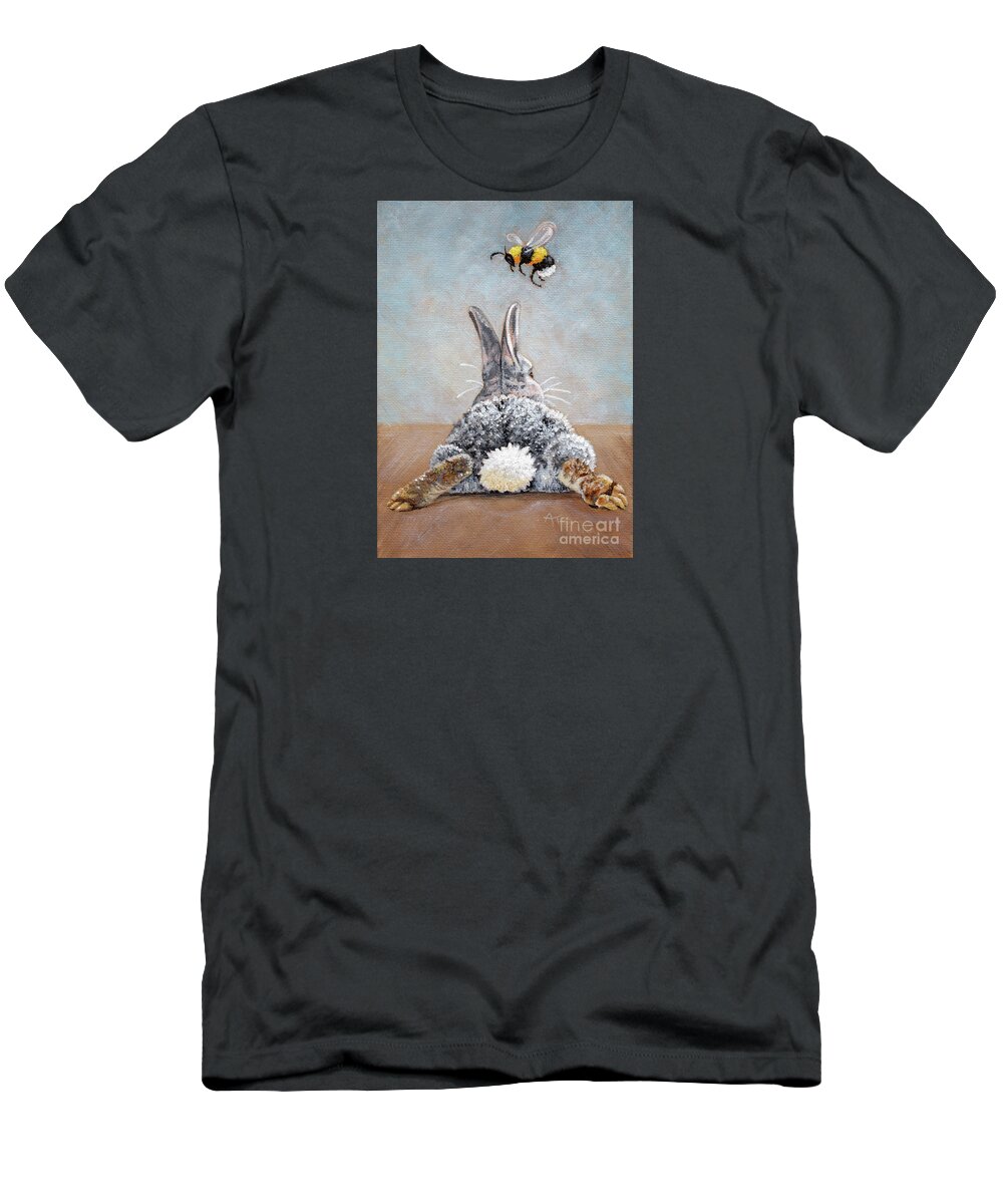 Rabbit T-Shirt featuring the painting Peter's Bunny Tail Rabbit Painting by Annie Troe