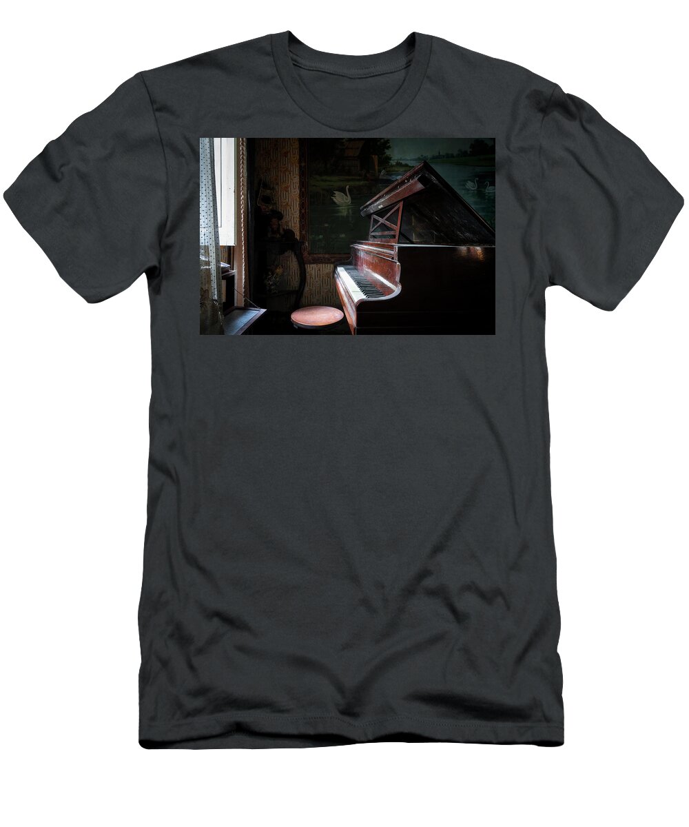 Urban T-Shirt featuring the photograph Piano in the Dark by Roman Robroek