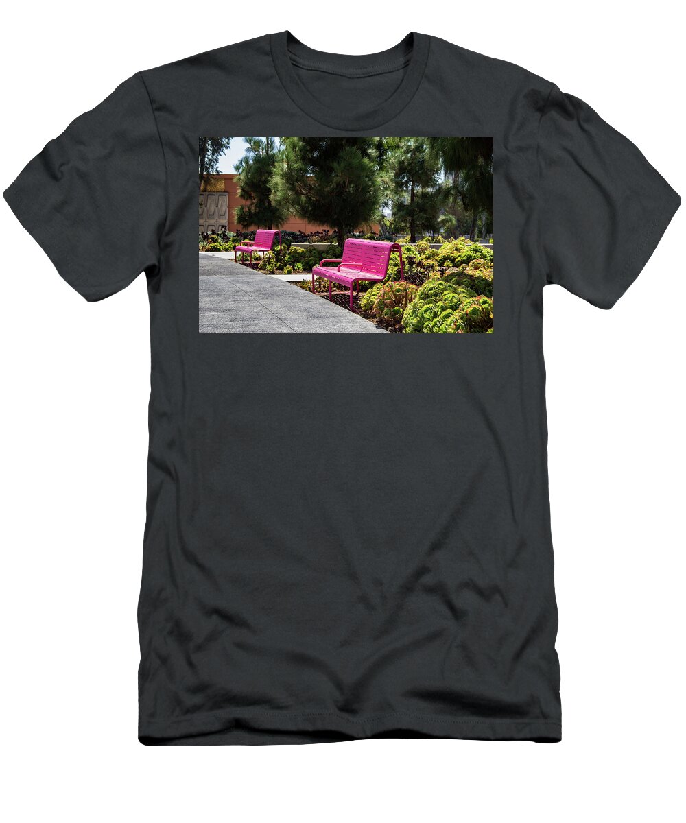 Grand Park T-Shirt featuring the photograph Pink Chairs at Grand Park by Roslyn Wilkins