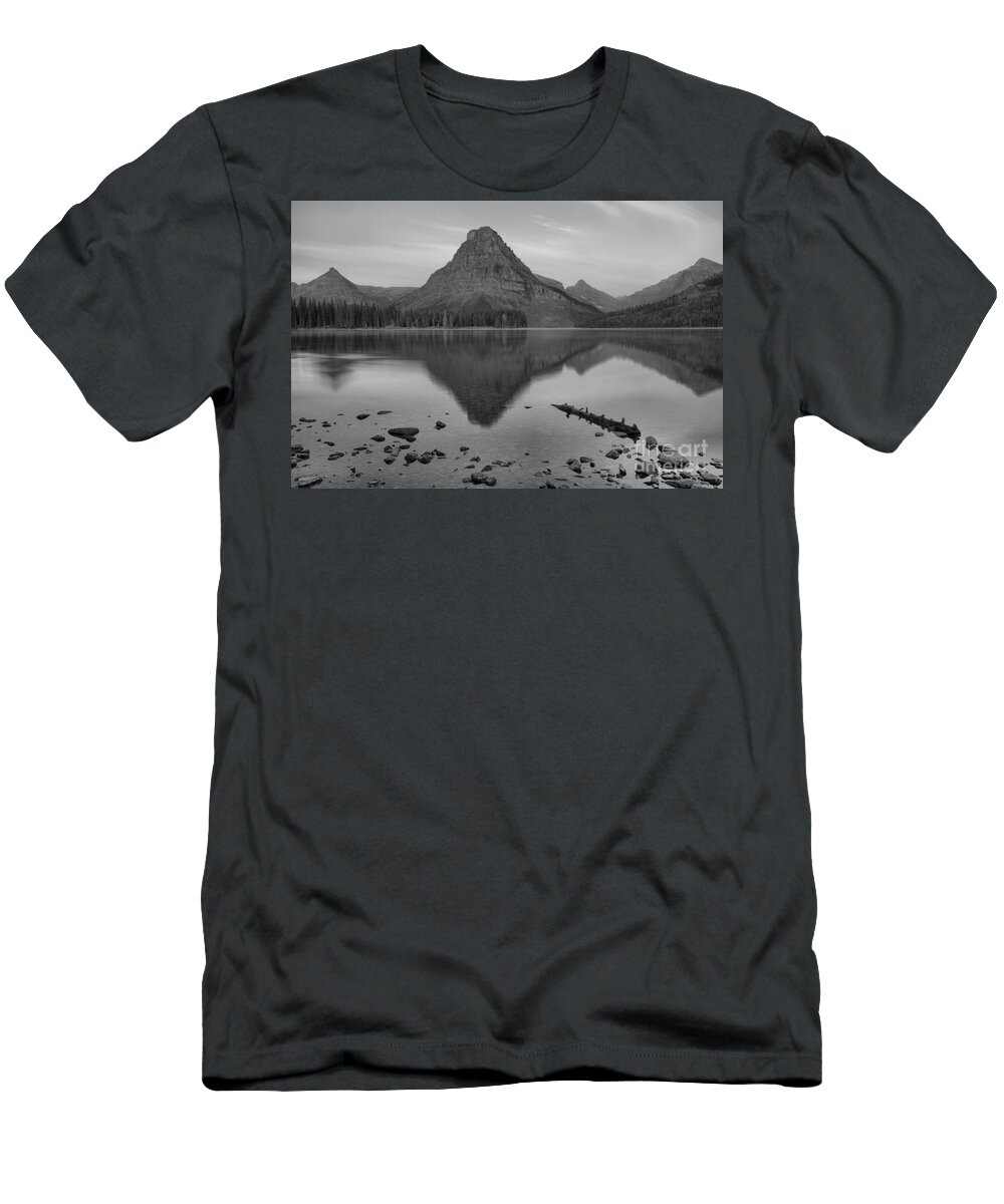 Two Medicine T-Shirt featuring the photograph Pink Skies Over Sinopah Black And White by Adam Jewell