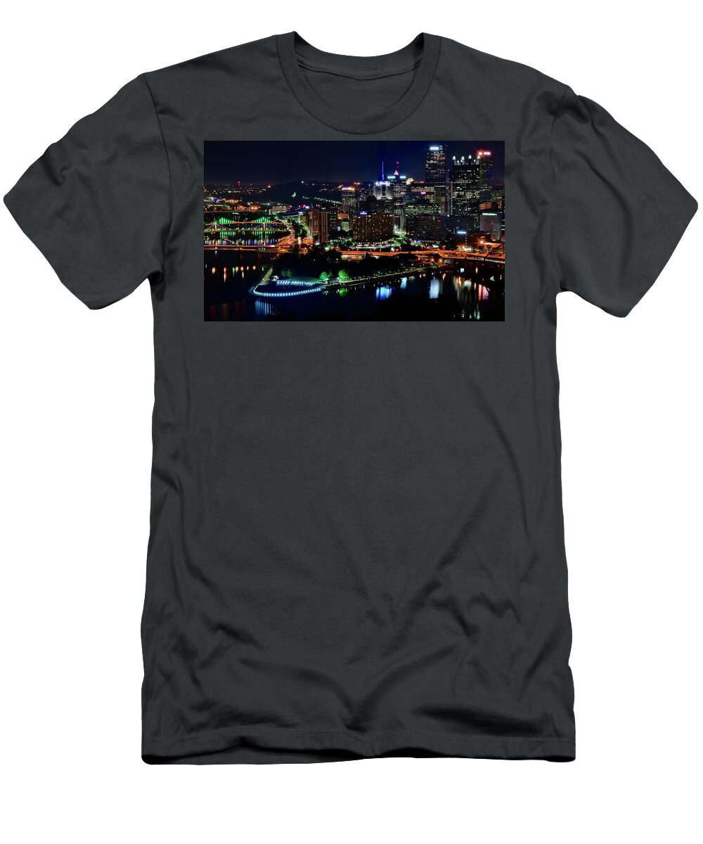 Pittsburgh T-Shirt featuring the photograph Pittsburgh Over the Monongahela 2019 by Frozen in Time Fine Art Photography