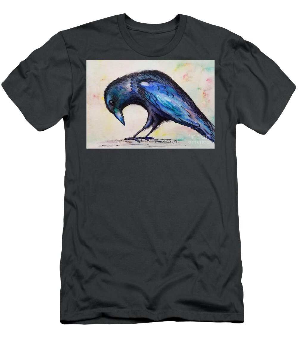 Raven T-Shirt featuring the painting Poe by Lisa Debaets