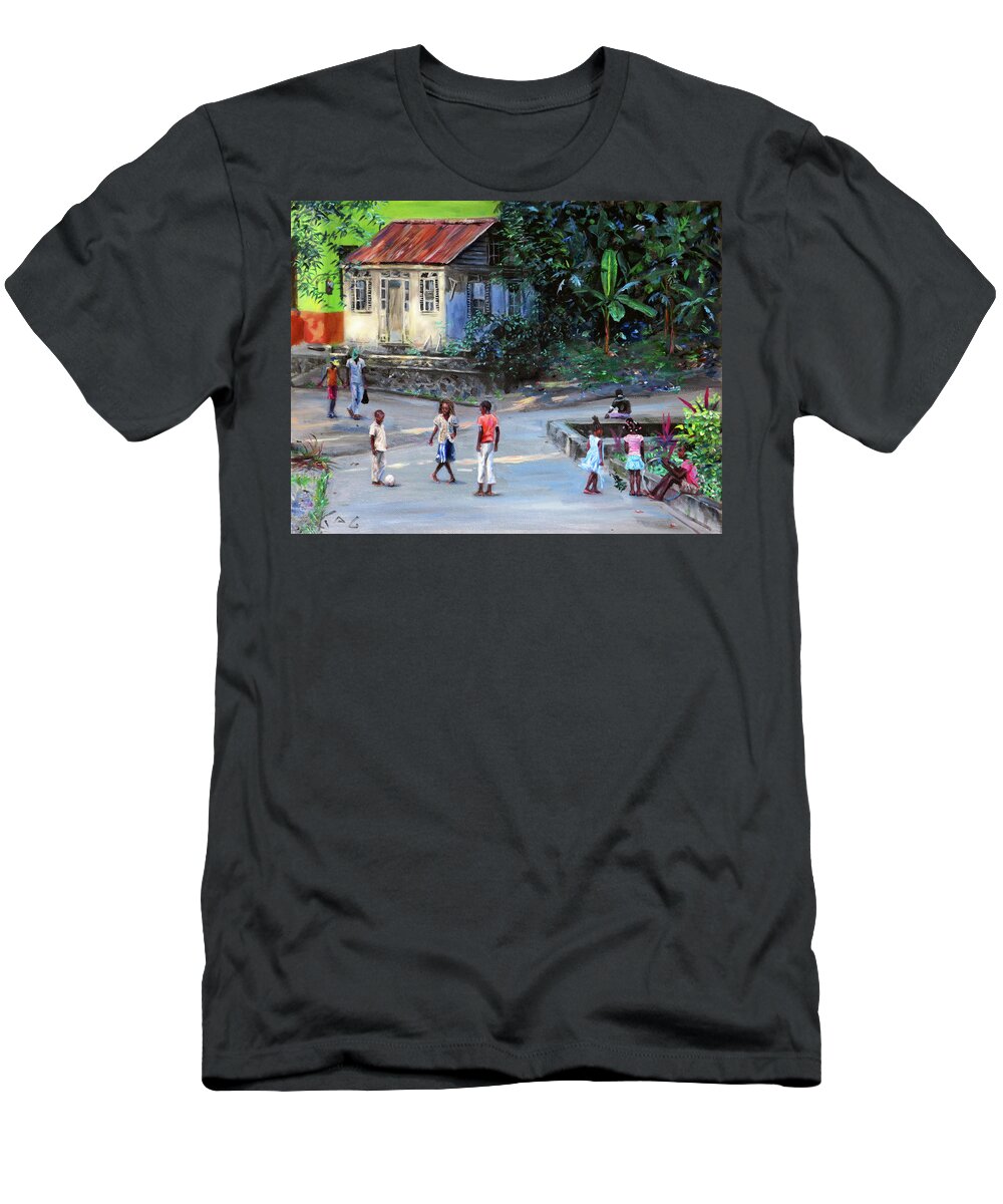 Caribbean Art T-Shirt featuring the painting Pon Lepotek #2 by Jonathan Gladding