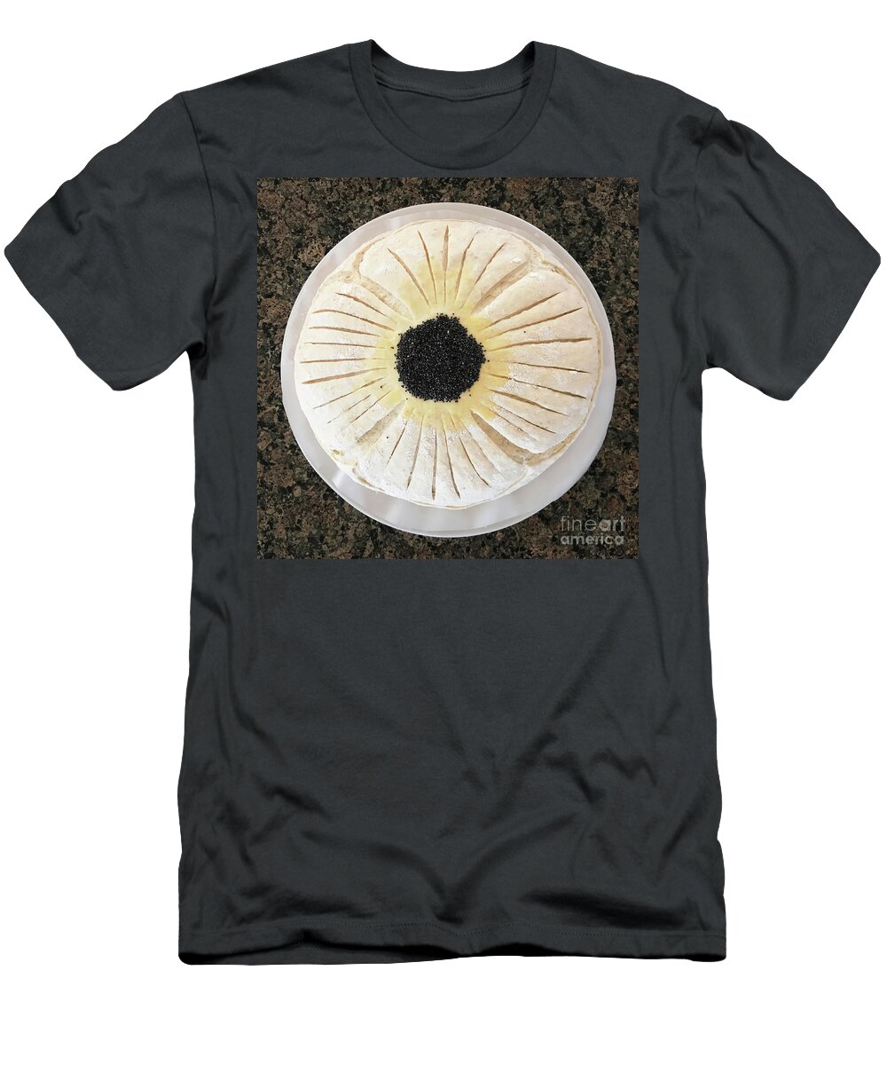 Bread T-Shirt featuring the photograph Poppy Scored Sourdough with Poppy Seed Center 1 by Amy E Fraser