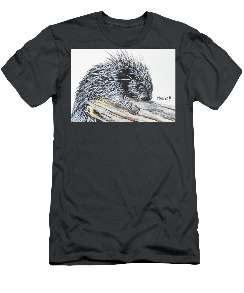 Prickly T-Shirt featuring the painting Porcupine Baby by Marilyn McNish