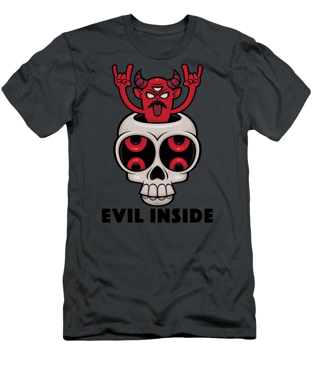 Skull T-Shirt featuring the digital art Possessed Skull Evil Inside by John Schwegel