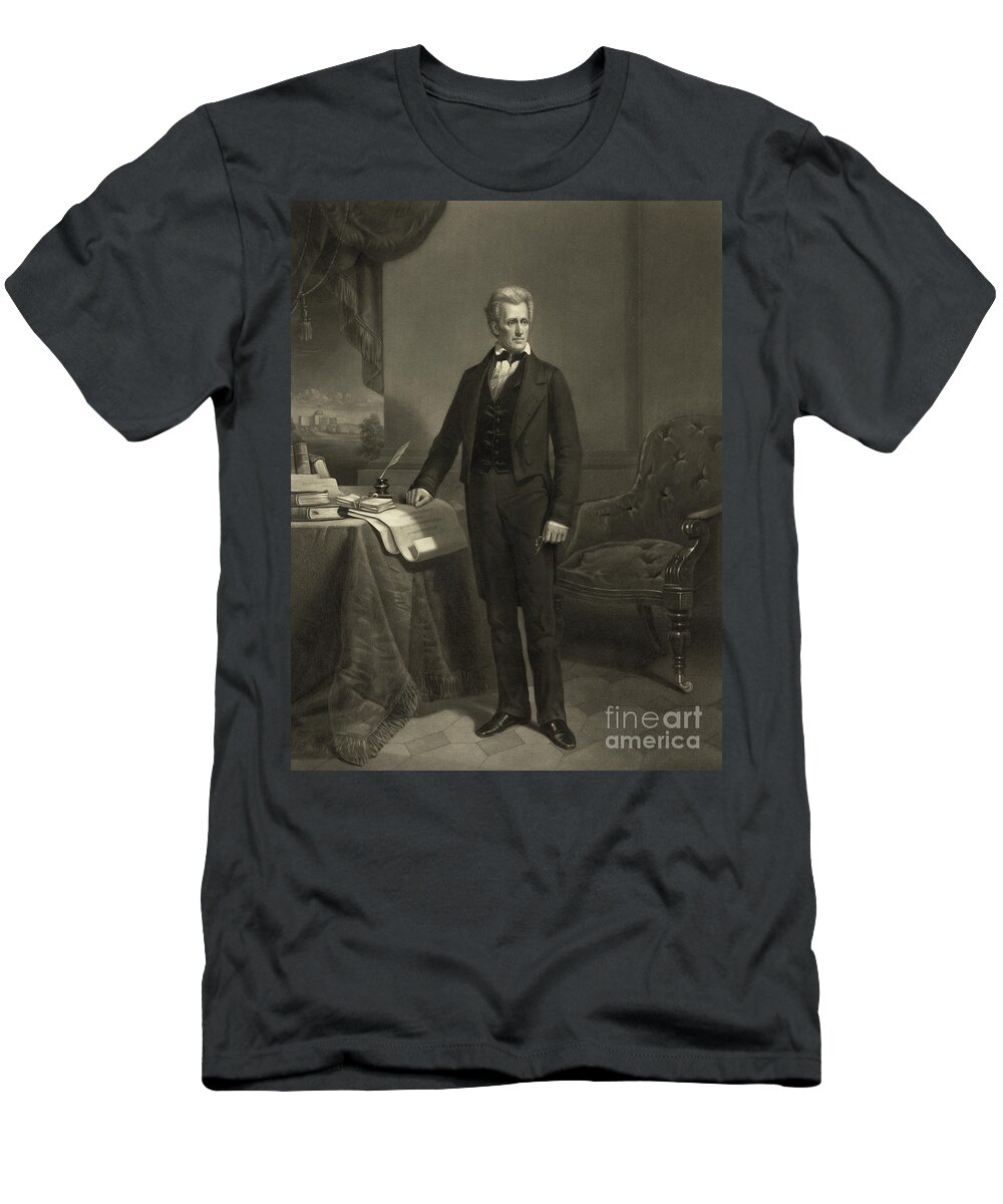 Andrew Jackson T-Shirt featuring the drawing President Andrew Jackson, circa 1860 engraving by Alexander Hay Ritchie