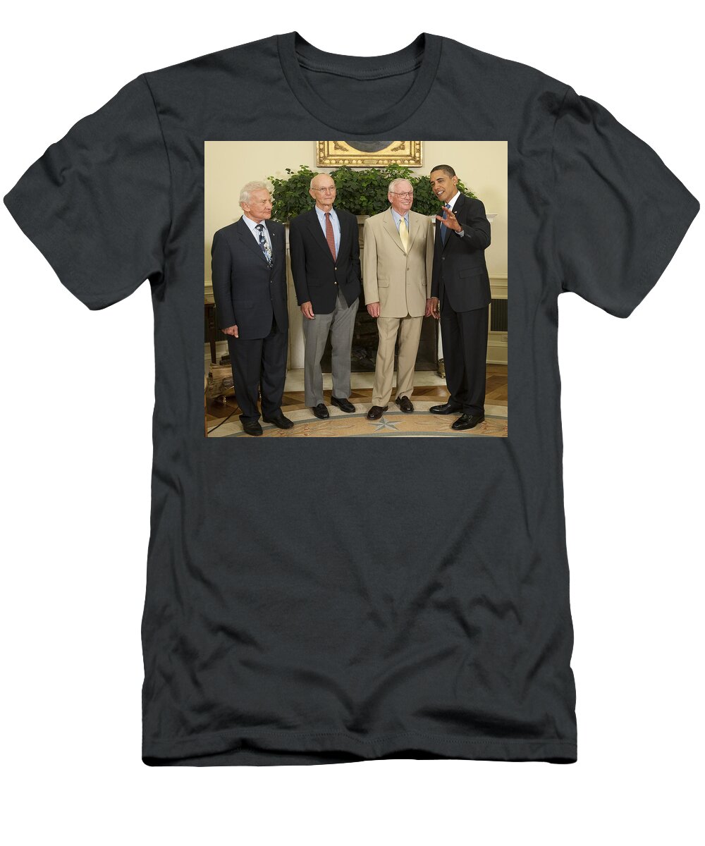 Barack Obama T-Shirt featuring the photograph President Obama Meets Apollo 11 Crew by Science Source