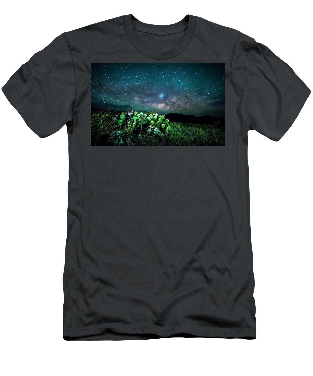 Big Bend T-Shirt featuring the photograph Prickly Pear Beneath the Milky Way by David Morefield