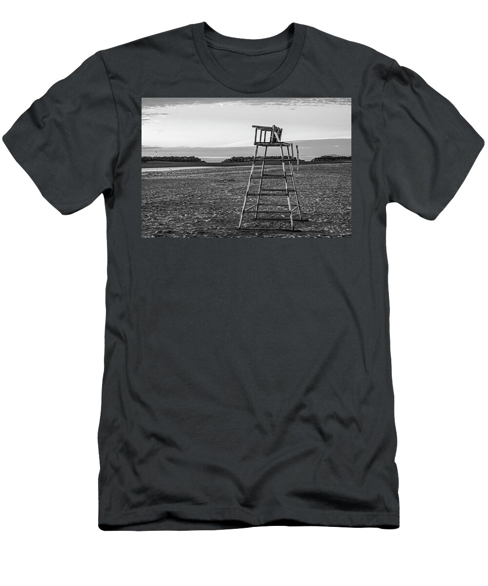 Winthrop T-Shirt featuring the photograph Protecting the Five Sisters Winthrop Beach Winthrop MA Sunrise Black and White by Toby McGuire