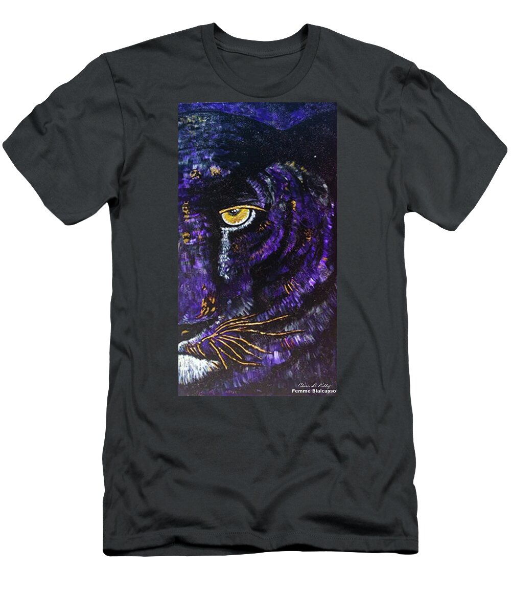 Purple And Gold Pvamu Panther T-Shirt featuring the painting Proud Panther by Femme Blaicasso