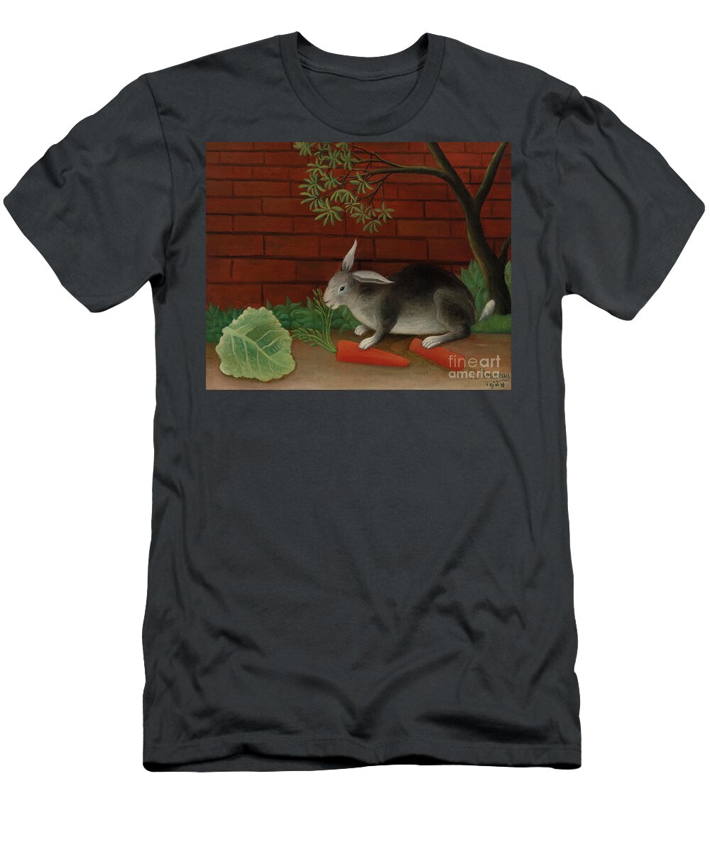 Brick Wall T-Shirt featuring the painting Rabbit, 1908 by Henri Rousseau