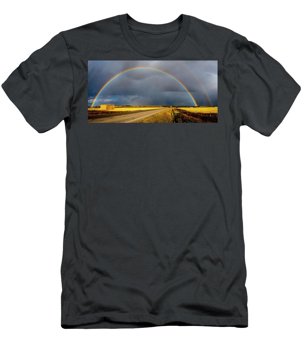 2018-09-24 T-Shirt featuring the photograph Rainbow Over Crop Land by Phil And Karen Rispin