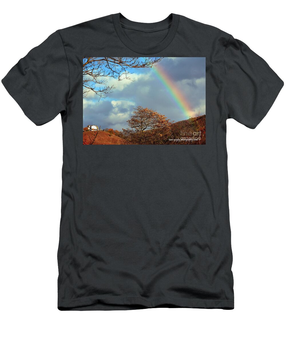 Rainbow T-Shirt featuring the photograph Rainbow Over The Ridge by Tami Quigley